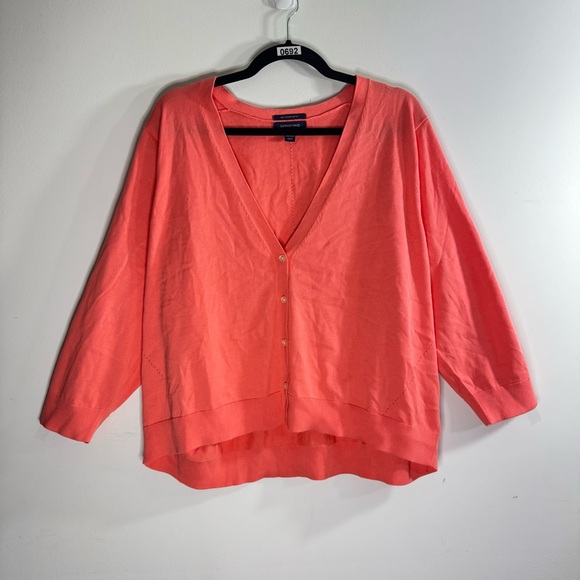 Lands' End Sweaters - Lands’ End Supima Cotton Cardigan Womens 3X Coral Pink V Neck Button Front